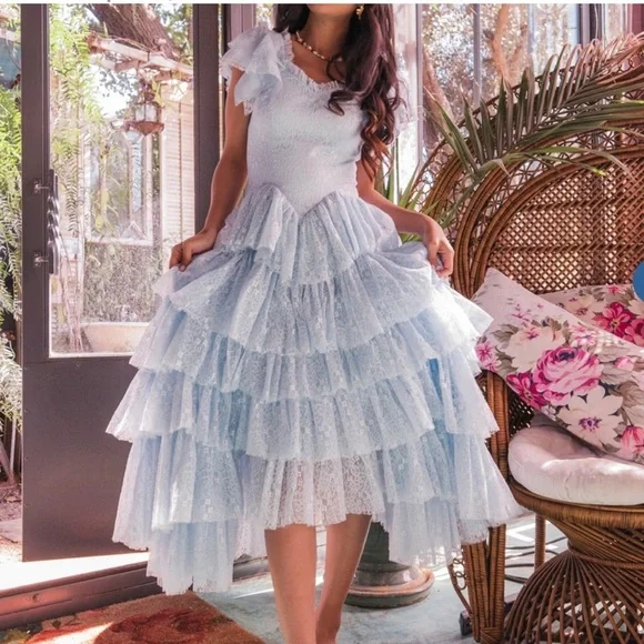 JessaKae Light Blue Ruffled Midi Dress - Picture 1 of 9
